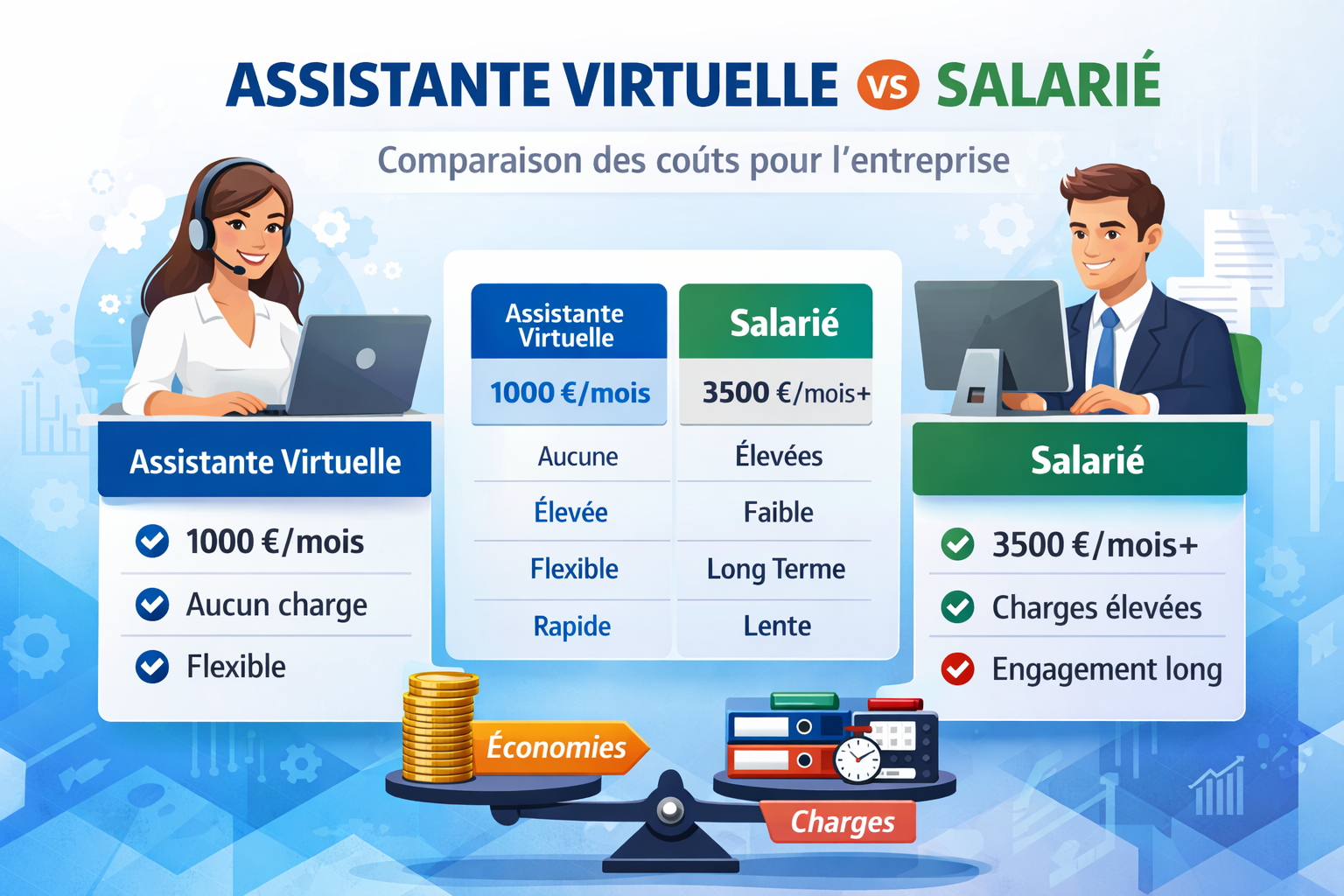 comparaison coût assistante virtuelle vs salarié entreprise